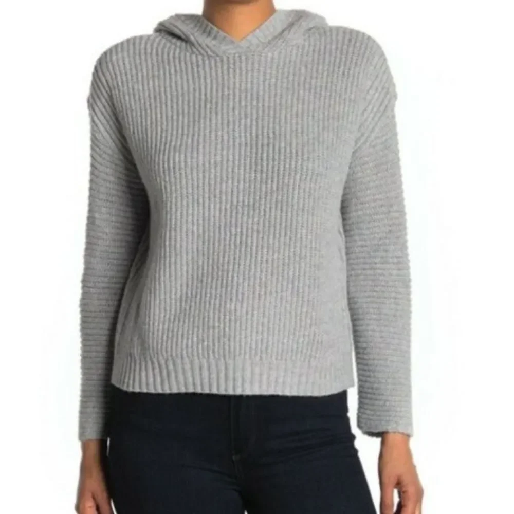Abound NWT gray ribbed sweater hoodie, cotton blend, wide sleeve, L